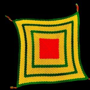 VTG 80’s Handmade Crocheted 56 Inch Square Throw - Rasta Colors w/ 8inch Tassels